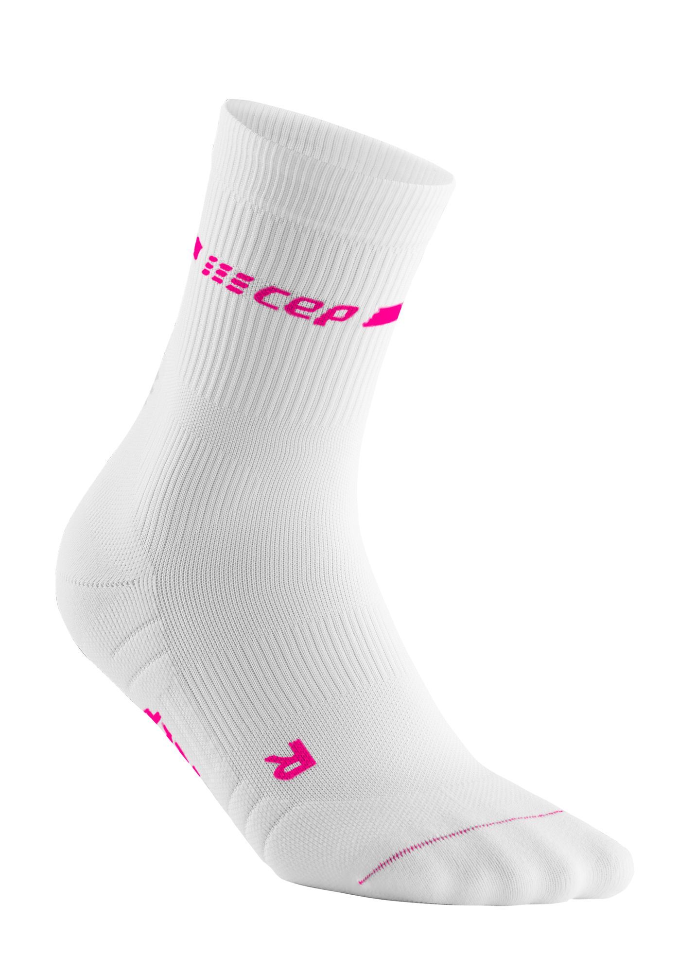 CEP NEON MID-CUT SOCKS, WHITE/NEON PINK, WOMEN